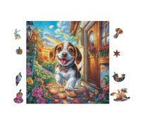 Cachorro in Doorway Puzzle 100 Piezas Cartón Blanco Premium para Expertos Vacaciones Fines Semana Reducir Estrés Hobby Y Ocio Garantía Satisfacción 28x28cm