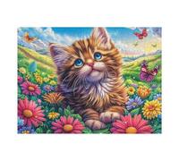 Cachorro Lindo en el Parterre de Flores Puzzles 500 Piezas Estera Portátil 3D Flora Meadow Bloom Rompecabezas Familiar para Adultos Aliviar Estrés Decoración Hogar Moderno Creativo 500 PCS