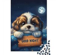 Cachorro Noche Estrellada Puzzle de 1000 Piezas Papel para Adultos Buenas Noches Relajación Decoración Regalo 52x38cm/1000pcs