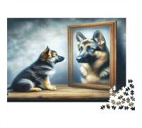 Cachorro Pastor Alemán Puzzle de 1000 Piezas para Adultos Reflejo en Espejo Juego de Puzzle 1000 Piezas Relajación Familia Decoración 70x50cm/1000pcs