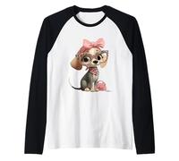 Cachorro Perro Rosa Leopardo Gafas Girly Glam Fashion Graphic Camiseta Manga Raglan