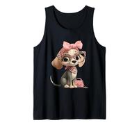 Cachorro Perro Rosa Leopardo Gafas Girly Glam Fashion Graphic Camiseta sin Mangas