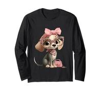 Cachorro Perro Rosa Leopardo Gafas Girly Glam Fashion Graphic Manga Larga