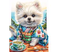Cachorro Pomerania Tomando té Puzzles 500 Piezas DIY Creativo Personalizable Fauna Mascotas Rompecabezas Familiar para Toda La Familia Juguete Educativo Aliviar Estrés Decorativo 500 PCS