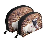 Cachorro Pug, Bolsa de Maquillaje de Concha, Monedero pequeño para Mujer, Bolsa de artículos de tocador, Bolsa de cosméticos, 2 Piezas