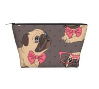 Cachorro Pug de Dibujos Animados con Gafas y Pajarita, Bolsa de artículos de tocador Bolsa de Maquillaje Bolsa de cosméticos Bolsa de artículos de tocador de Viaje portátil