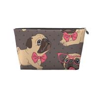 Cachorro Pug de Dibujos Animados con Gafas y Pajarita, Bolsa de artículos de tocador Bolsa de Maquillaje Bolsa de cosméticos Bolsa de artículos de tocador de Viaje portátil