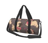 Cachorro Pug de Dibujos Animados con Gafas y Pajarita, Bolsa de Viaje de Gran Capacidad, Bolso Redondo, Bolsa de Viaje Deportiva, Bolsa de Mano, Bolsa de Fitness