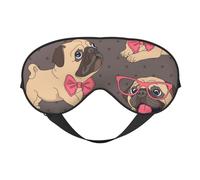 Cachorro Pug de dibujos animados con gafas y pajarita, Cubreojos completos Antifaz bloqueador de luz Antifaz para dormir Antifaz suave con los ojos vendados Noche