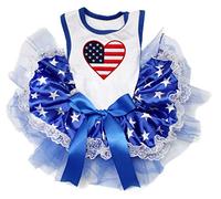Cachorro Ropa Perro vestido tutú de Estados Unidos corazón camisa patriótica estrellas azul de encaje de algodón