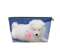 Cachorro Samoyedo Cachorro De Perros Blancos con Lazo Peludo, Bolsa de artículos de tocador Bolsa de Maquillaje Bolsa de cosméticos Bolsa de artículos de tocador de Viaje portátil