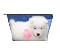 Cachorro Samoyedo Cachorro De Perros Blancos con Lazo Peludo, Bolsa de artículos de tocador Bolsa de Maquillaje Bolsa de cosméticos Bolsa de artículos de tocador de Viaje portátil