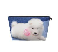 Cachorro Samoyedo Cachorro De Perros Blancos con Lazo Peludo, Bolsa de Maquillaje Bolsa de cosméticos Bolsa de artículos de tocador de Viaje portátil Bolsa de artículos de tocador