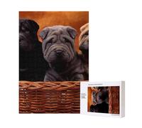 Cachorro Shar Pei Negro Perros Pequeños Cachorro Gris Mascotas,Rompecabezas de Madera de 300 Piezas para Adultos y Adolescentes.