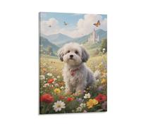 Cachorro Shih Tzu Cuadro De Pared, Poster Obra De Arte Colgado | Impresión Lienzo Murales, Minimalista Pintura Decor Interior Para Salón Dormitorio, Regalo 20x30inch(50x75cm)