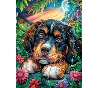 Cachorro Spaniel en jardín Florido mágico Puzzle 500 Piezas Obra De Arte Familiar Animales Salvajes y domésticos Rompecabezas 3D para Hombres Y Mujeres Juguete Educativo Desafío Intelectual 500 PCS
