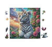 Cachorro Tigre with Roses Puzzle 100 Piezas Papel Principiantes Desarrollo Habilidades Estimulación Cerebral Juego Compartir 28x28cm