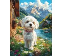 Cachorro West Highland Terrier a la orilla del río Puzzle 1000 Piezas Estera Portátil Antideslizante Mitos animal-planta Rompecabezas Familiar Para Hombres Y Mujeres Aliviar Estrés Decoración Hogar 10