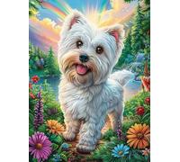 Cachorro West Highland Terrier en el jardín de flores Puzzle 300 Piezas Desafío Intelectual Mitos fantásticoss Cuento De Hadas Rompecabezas Para Adultos Obra De Arte Colorido DIY Creativo Decoración H
