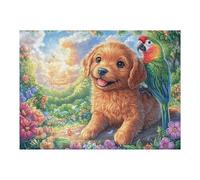 Cachorro y Guacamayo en una Cerca de Piedra Puzzles 500 Piezas Desafío Nivel Difícil Rompecabezas para Adultos Aliviar Estrés Decoración Hogar DIY Moderno Portátil 500 PCS