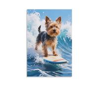 Cachorro Yorkie surfeando Cuadro De Pared, Poster Obra De Arte Colgado | Impresión Lienzo Murales, Elegantes Pintura Decor De Hogar Para Dormitorio Pasillo, Regalo 16x24inch(40x60cm)