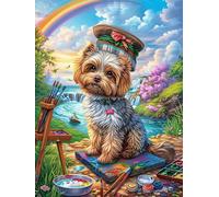 Cachorro Yorkshire con Sombrero de Pintor Puzzle 1000 Piezas Juguete Educativo Fauna Mascotas Rompecabezas Impossible para Adultos Aliviar Estrés Decoración Hogar DIY Creativo 1000 PCS