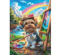 Cachorro yorkshire pintando bajo arcoíris Puzzles 500 Piezas DIY Creativo Personalizable Animales y plantas Rompecabezas Familiar Para Toda La Familia Juguete Educativo Aliviar Estrés Decorativo 500 P