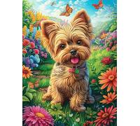 Cachorro Yorkshire Terrier en el jardín de flores Puzzle 1000 Piezas Maquetas Construir 3D Detalladas Mitos animal-planta Rompecabezas Educativo Para Familia Aliviar Estrés Estera Portátil Moderno 100