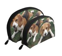Cachorros Beagle, Bolsa de Maquillaje de Concha, Monedero pequeño para Mujer, Bolsa de artículos de tocador, Bolsa de cosméticos, 2 Piezas