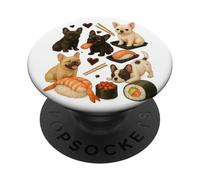 Cachorros Bulldog Francés Jugando con Sushi Rolls y Nigiri PopSockets PopGrip Adhesivo