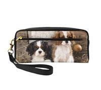 Cachorros Cavalier King Charles Spaniel Pequeños, Bolsa de Maquillaje Bolsa de cosméticos Bolsa de Aseo de Viaje portátil Estuche de Cuero para Mujeres y niñas