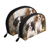 Cachorros Cavalier King Charles Spaniel Pequeños, Bolsa de Maquillaje de Concha, Monedero pequeño para Mujer, Bolsa de artículos de tocador, Bolsa de cosméticos, 2 Piezas