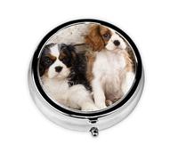 Cachorros Cavalier King Charles Spaniel Pequeños, Pastillero, Pastillero redondo Pequeño contenedor de pastillas Organizador de pastillas de viaje