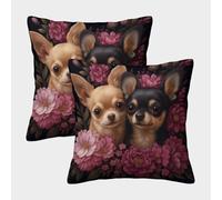 Cachorros Chihuahua - Estilo de artee Floral Fundas Cojines para Sofá 2 Piezas Arte Funda De Almohada Modernas Decorativa Funda Cojin Cama Hogar Coche 50x50cm