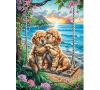 Cachorros de Golden Retriever en un columpio Rompecabezas 300 Piezas Cartón Grueso Para Parejas Cuentos de hadas fantásticos de animales salvajes Desarrollo Habilidades Pieza Decorativa Casa Pack Comp
