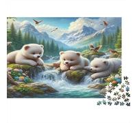 Cachorros de Oso Polar Puzzle de 1000 Piezas Papel Escena Arroyo Bosque Puzzle para Adultos Puzzle para Toda la Familia Relajante Decoración 38x26cm/1000pcs