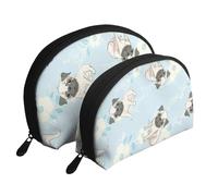 Cachorros de Perro de Dibujos Animados Lindo, Bolsa de Maquillaje de Concha, Monedero pequeño para Mujer, Bolsa de artículos de tocador, Bolsa de cosméticos, 2 Piezas