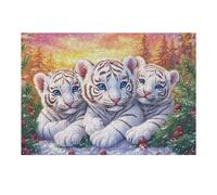 Cachorros de Tigre Blanco Lindos Puzzles 300 Piezas Alivio Estrés Mental Happy Time Rompecabezas 3D para Toda La Familia Juguete Educativo Desafío Intelectual 300 PCS