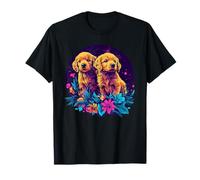 Cachorros Golden Retriever con flores Camiseta