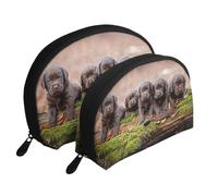 Cachorros Labrador Familia Cachorros Pequeños Marrón, Bolsa de Maquillaje de Concha, Monedero pequeño para Mujer, Bolsa de artículos de tocador, Bolsa de cosméticos, 2 Piezas