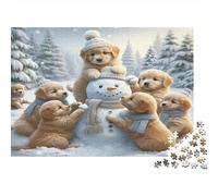 Cachorros Muñeco Nieve 1000Pz Puzzle de Papel Reciclado Cachorros Construyendo Un Muñeco de Nieve para Adultos 14-99 Años Decoración del Hogar y Regalo 70x50cm/1000pzs