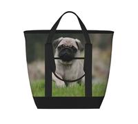 Cachorros Pug Bokeh Perros Césped Mascotas Pug,Bolsas de almuerzo de gran capacidad, bolsa de mano térmica para mujeres, hombres, trabajo, picnic, viajes.