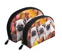 Cachorros Pug, Bolsa de Maquillaje de Concha, Monedero pequeño para Mujer, Bolsa de artículos de tocador, Bolsa de cosméticos, 2 Piezas