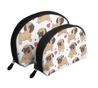 Cachorros Pugs Divertidos Dibujos Animados, Bolsa de Maquillaje de Concha, Monedero pequeño para Mujer, Bolsa de artículos de tocador, Bolsa de cosméticos, 2 Piezas