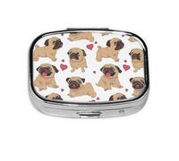 Cachorros Pugs divertidos dibujos animados, Pastillero cuadrado para bolsillo o monedero, pequeño contenedor de pastillas, organizador de pastillas de viaje