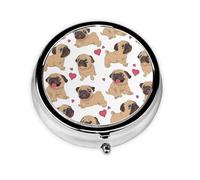 Cachorros Pugs divertidos dibujos animados, Pastillero, Pastillero redondo Pequeño contenedor de pastillas Organizador de pastillas de viaje