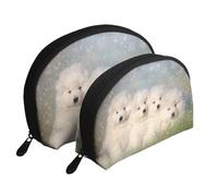 Cachorros Samoyedo Perros Blancos Familia Samoyedo Pequeño, Bolsa de Maquillaje de Concha, Monedero pequeño para Mujer, Bolsa de artículos de tocador, Bolsa de cosméticos, 2 Piezas