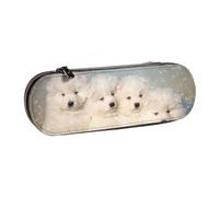 Cachorros Samoyedo Perros Blancos Familia Samoyedo Pequeño, Estuche para lápices Estuche para lápices de cuero de PU Estuche para lápices de gran capacidad Estuche para lápices Bolsa de cosméticos