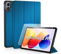 CACOE Funda Compatible con Xiaomi Redmi Pad 2 Pro 12.1" 2025, con película Protectora - Ultra Fina con función Atril Slim PU Cuero Smart Case, Azul Pavo Real
