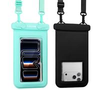 CACOE [Funda impermeable para teléfono móvil, 2 unidades, funda impermeable IPX8 con correa ajustable (hasta 9,0 pulgadas), bolsa impermeable, ideal para la playa y cruceros (negro + verde)